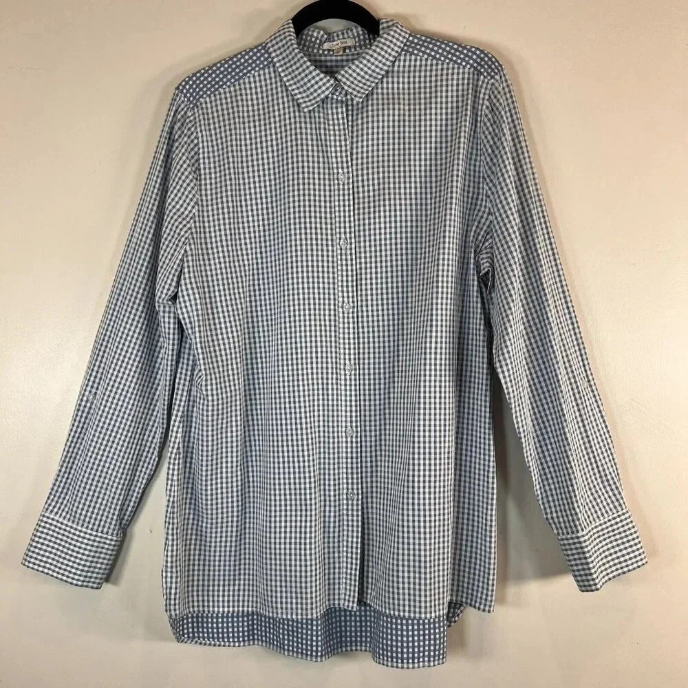 Tyler Boe Women's 100% Cotton Blue White Gingham Button Up Shirt 14